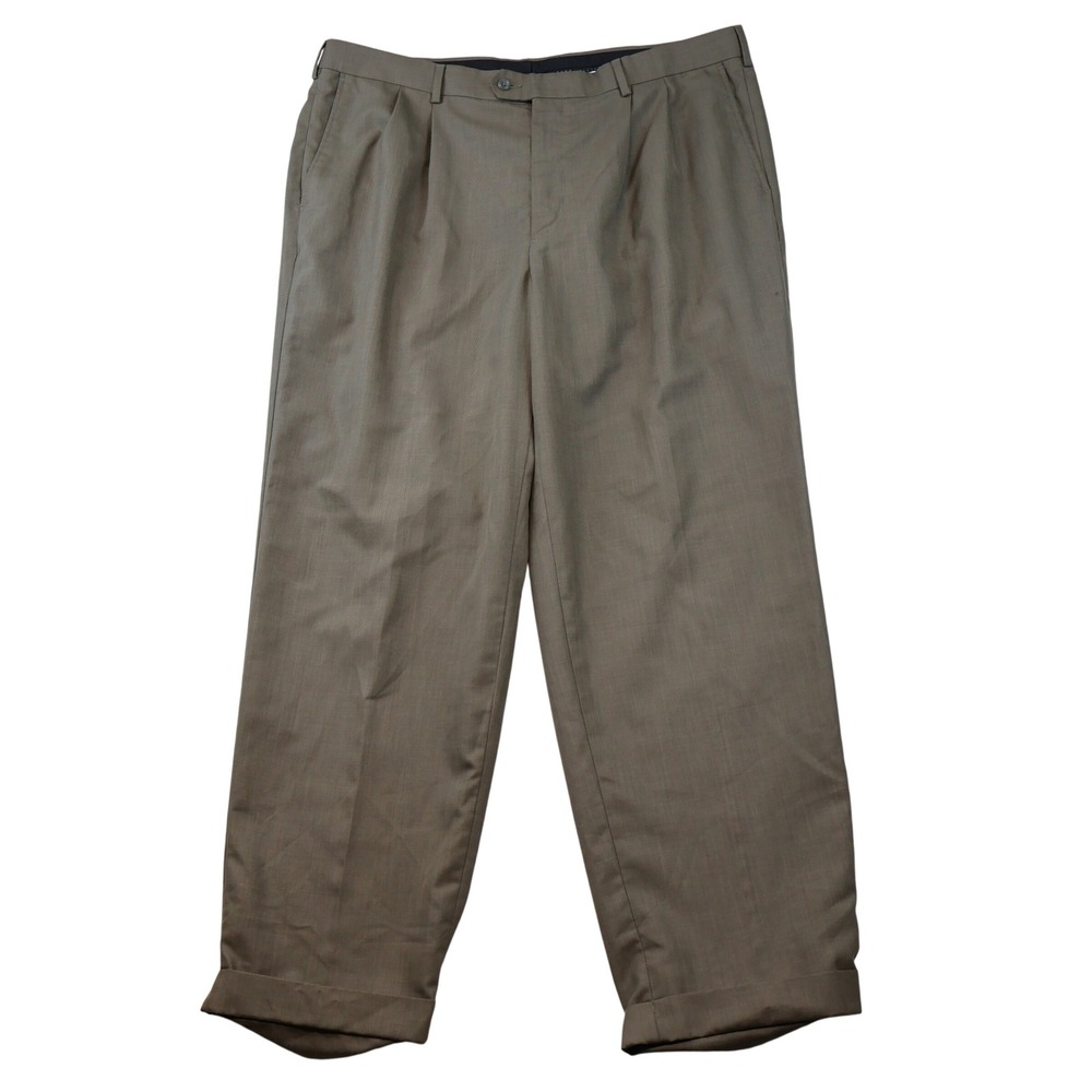 Perry Ellis Men 40x32 Dress Pants Brown Pleated Cuffed Trousers